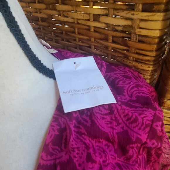 Soft Surroundings Chiffon Top NWT Dark Pink Sheer Lined SZ M High-Low Hem Ruffle - Picture 3 of 8